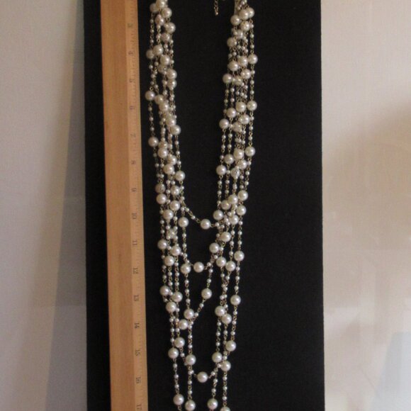 6 Strands, Champagne Pearl Necklace, Gold, 20" Long, Luxury, Faux, - Picture 5 of 14